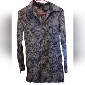 Express Womens Gray Fitted Long Sleeve Button Down Tunic